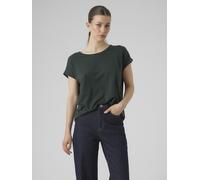 VERO MODA Damen Einfarbiges Stretch T-Shirt Basic Rundhals Top Oberteil Tief Angesetzte Schultern VMAVA