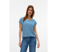 Rundhalsshirt VERO MODA "VMAVA PLAIN SS TOP STRIPE GA JRS NOOS", Damen, Gr. L, daphne stripes:pristine, Jersey, Obermaterial: 95% Lyocell, 5% Elasthan, gestreift, normal, Rundhals, Shirts Rundhalsshir