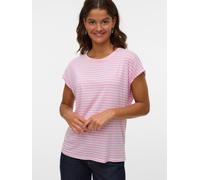 Rundhalsshirt VERO MODA "VMAVA PLAIN SS TOP STRIPE GA JRS NOOS", Damen, Gr. S (36), rosa (bonbon stripes:pristine), Jersey, Obermaterial: 95% Lyocell, 5% Elasthan, gestreift, normal, Rundhals, Shirts