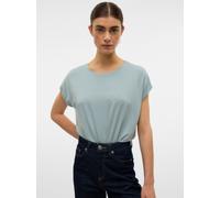 Rundhalsshirt VERO MODA "VMLAVA PLAIN SS TOP LUREX STRIPE", Damen, Gr. M, gold (gray mist stripes:gold lurex), Jersey, Obermaterial: 82% Viskose, 8% Polyester, 5% Elasthan, 5% metallisierte Fasern, ge