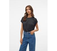 Rundhalsshirt VERO MODA "VMLAVA PLAIN SS TOP LUREX STRIPE", Damen, Gr. M, schwarz (schwarz stripes:silber lurex), Jersey, Obermaterial: 82% Viskose, 8% Polyester, 5% Elasthan, 5% metallisierte Fasern,