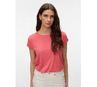 Rundhalsshirt VERO MODA "VMLAVA PLAIN SS TOP LUREX STRIPE", Damen, Gr. XS, coral paradise stripes:gold lurex, Jersey, Obermaterial: 82% Viskose, 8% Polyester, 5% Elasthan, 5% metallisierte Fasern, ges