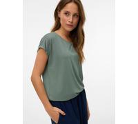 Rundhalsshirt VERO MODA "VMLAVA PLAIN SS TOP LUREX STRIPE", Damen, Gr. XS, grün (laurel wreath stripes:gold lurex), Jersey, Obermaterial: 82% Viskose, 8% Polyester, 5% Elasthan, 5% metallisierte Faser