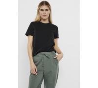 Rundhalsshirt VERO MODA "VMPAULA", Damen, Gr. L, schwarz, Jersey, Obermaterial: 100% Baumwolle, unifarben, Basic, figurumspielend hüftlang, Rundhals, Aufschlag, Shirts Rundhalsshirt (11785827-L) schwa