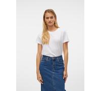 Rundhalsshirt VERO MODA "VMPAULA", Damen, Gr. L, weiß (hellweiß), Jersey, Obermaterial: 100% Baumwolle, unifarben, Basic, figurumspielend hüftlang, Rundhals, Aufschlag, Shirts Rundhalsshirt (94201768-