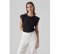 Rundhalsshirt VERO MODA "VMTASSA SL FRILL TOP NOOS", Damen, Gr. S (36), schwarz, Jersey, Obermaterial: 95% Polyester, 5% Elasthan, unifarben, loose fit normal, Rundhals, Shirts Rundhalsshirt, Material