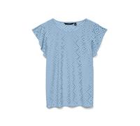 Rundhalsshirt VERO MODA "VMTASSA SL FRILL TOP NOOS", Damen, Gr. S, cashmere blau, Jersey, Obermaterial: 95% Polyester, 5% Elasthan, unifarben, loose fit normal, Rundhals, Shirts Rundhalsshirt, Materia