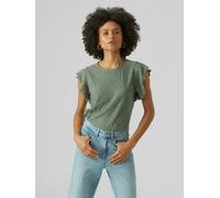 Rundhalsshirt VERO MODA "VMTASSA SL FRILL TOP NOOS", Damen, Gr. S, grün (laurel wreath), Jersey, Obermaterial: 95% Polyester, 5% Elasthan, unifarben, loose fit normal, Rundhals, Shirts Rundhalsshirt (