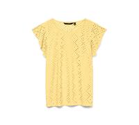 Rundhalsshirt VERO MODA "VMTASSA SL FRILL TOP NOOS", Damen, Gr. S, pale banana, Jersey, Obermaterial: 95% Polyester, 5% Elasthan, unifarben, loose fit normal, Rundhals, Shirts Rundhalsshirt, Materialm