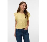 Rundhalsshirt VERO MODA "VMTASSA SL FRILL TOP NOOS", Damen, Gr. XL, pale banana, Jersey, Obermaterial: 95% Polyester, 5% Elasthan, unifarben, loose fit normal, Rundhals, Shirts Rundhalsshirt, Material