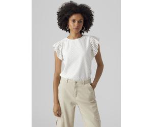 Rundhalsshirt VERO MODA "VMTASSA SL FRILL TOP NOOS", Damen, Gr. XS, weiß (snow weiß), Jersey, Obermaterial: 95% Polyester, 5% Elasthan, loose fit normal, Rundhals, Shirts Rundhalsshirt, Materialmix, l