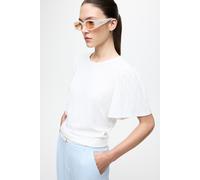 Rundhalsshirt VILA "VIBELLI O-NECK S/S TOP - NOOS", Damen, Gr. S, weiß (snow weiß), Jersey, Obermaterial: 95% Polyester, 5% Elasthan, unifarben, regular fit normal, Rundhals, Shirts Rundhalsshirt (136