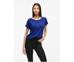 Rundhalsshirt VILA "VIDREAMERS NEW PURE T-SHIRT/SU-NOOS", Damen, Gr. S, blau (mazarine blau), Jersey, Obermaterial: 50% Baumwolle, 50% Polyester, unifarben, regular fit normal, Rundhals, Shirts Rundha