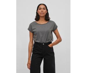 Rundhalsshirt VILA "VIDREAMERS NEW PURE T-SHIRT/SU-NOOS", Damen, Gr. S, grau (medium grau melange), Jersey, Obermaterial: 50% Baumwolle, 50% Polyester, meliert, unifarben, regular fit normal, Rundhals