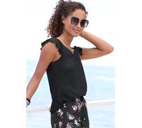 Rundhalsshirt VIVANCE, Damen, Gr. 44/46, schwarz, Jersey, Obermaterial: 100% Viskose, unifarben, modisch, figurumspielend hüftlang, Rundhals, Kurzarm, Shirts, mit verspielten Volants aus weichem Jerse