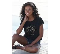 Rundhalsshirt VIVANCE "mit goldfarben schimmerndem Frontprint", Damen, Gr. 36/38, schwarz, Slub, Obermaterial: 100% Baumwolle, bedruckt, bequem normal, Rundhals, angeschnitten, Shirts Rundhalsshirt, a