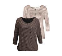 Rundhalsshirt VIVANCE "mit goldfarbenem Zierknopf am Ausschnitt", Damen, Gr. 40/42, bunt (weiß, schwarz), Obermaterial: 95% Viskose (LENZING™ ECOVERO™), 5% Elasthan, bedruckt, figurumspielend normal,