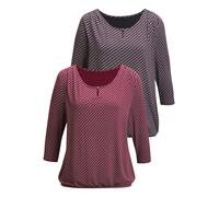 Rundhalsshirt VIVANCE "mit goldfarbenem Zierknopf am Ausschnitt", Damen, Gr. 48/50, transparent (beere, navy), Obermaterial: 95% Viskose (LENZING™ ECOVERO™), 5% Elasthan, bedruckt, figurumspielend nor