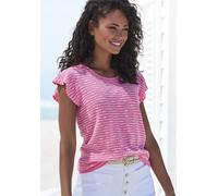Rundhalsshirt VIVANCE "mit Streifenstruktur", Damen, Gr. 48/50, pink (pink, creme), Feinstrick, Obermaterial: 54% Polyester (REPREVE), 35% Baumwolle, 11% Viskose, gestreift, normal normal, Rundhals, F