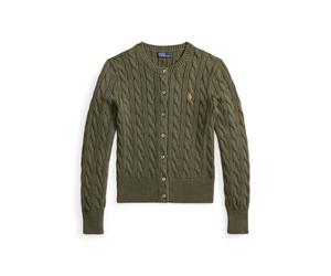 Rundhalsstrickjacke mit Zopfmuster L Green