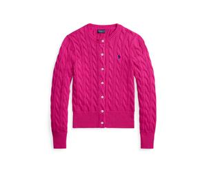 Rundhalsstrickjacke mit Zopfmuster XS Pink