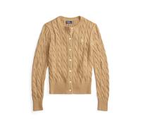 Rundhalsstrickjacke mit Zopfmuster XS Tan