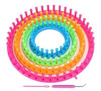 Rundstrickmaschinen-Set, Kunststoff-Strickmaschinen zum Stricken von Schals, Mützen und Socken, 4 Neonfarben mit Häkelnadel und Pomponmacher für Anfänger und Bastelfreunde