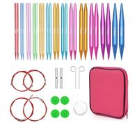 Rundstricknadeln Set Austauschbar, 13 Paar Aluminium Austauschbare Rundstricknadeln, 3,0-10,0 mm stricknadeln rundstricknadel mit Aufbewahrungstasche, 4 Längen verstellbar, für Strickprojekte