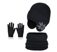 RunFar shop Gestrickte Wintermütze mit Schal, Kinder Wintermütze Schal Set, Strickmütze Kinder Mütze Set, Warme Winter Beanie Hut Babymütze Schal Beanie Schlupfmütze für Jungen Mädchen (schwarz)