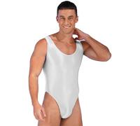 Runhomal Herren Einteiliger Badeanzug Stretch Body Bodysuit Rückenfrei Männer Glossy Overall Jumpsuit High Cut Stringbody Bademode Unterwäsche Weiß A XL