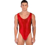 Runhomal Herren Einteiliger Badeanzug Stretch Body Bodysuit Rückenfrei Männer Glossy Overall Jumpsuit High Cut Stringbody Bademode Unterwäsche Rot A XL