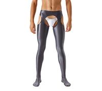 Runhomal Herren Strumpfhose Leggings Offen Schritt Glänzend Herrenstrumpfhose Männer Lang Tights Stützstrumpfhose Transparent Unterhose Feinstrumpfhose Dunkelgrau B L
