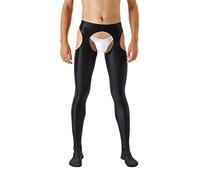 Runhomal Herren Strumpfhose Leggings Offen Schritt Glänzend Herrenstrumpfhose Männer Lang Tights Stützstrumpfhose Transparent Unterhose Feinstrumpfhose Schwarz B XL