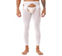Runhomal Herren Strumpfhose Leggings Offen Schritt Glänzend Herrenstrumpfhose Männer Lang Tights Stützstrumpfhose Transparent Unterhose Feinstrumpfhose Weiß One Size