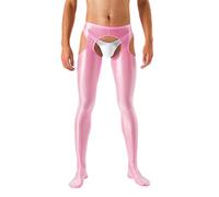Runhomal Herren Strumpfhose Leggings Offen Schritt Glänzend Herrenstrumpfhose Männer Lang Tights Stützstrumpfhose Transparent Unterhose Feinstrumpfhose Rosa B XL