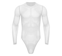 Runhomal Herren Transparent Body Mesh Unterhemd String Body Langarm Muskel Stringbody Männer Dessous Lingerie Reizwäsche Weiß XL