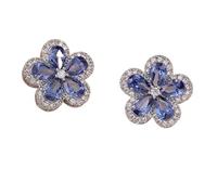 runhuabaihuo Blauer Kristall Zirkon Blume S925 Silber Nadel Ohrring Halskette Luxus Design Bankett Schmuck Set(TZ186-Earring)