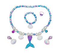 runhuabaihuo Mädchen Schmuck Sets Meerjungfrau Perlen Halskette Armband Ring Ohrring Kinder Prinzessin(5pcs Purple)