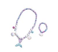 runhuabaihuo Mädchen Schmuck Sets Meerjungfrau Perlen Halskette Armband Ring Ohrring Kinder Prinzessin(2pcs purple)