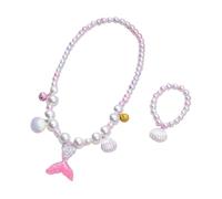 runhuabaihuo Mädchen Schmuck Sets Meerjungfrau Perlen Halskette Armband Ring Ohrring Kinder Prinzessin(2pcs pink)