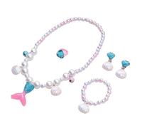 runhuabaihuo Mädchen Schmuck Sets Meerjungfrau Perlen Halskette Armband Ring Ohrring Kinder Prinzessin(5pcs Blue)