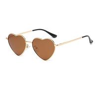 RUNHUIS Polarisiert Herzform Sonnenbrille Damen Herren Hippie Brille Vintage Liebe Sonnenbrille für Festival Party Gold Metallrahmen mit UV400 (Gold/Braun)