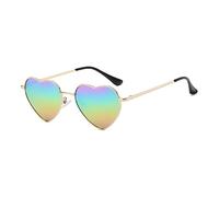 RUNHUIS Polarisiert Herzform Sonnenbrille Damen Herren Hippie Brille Vintage Liebe Sonnenbrille für Festival Party Gold Metallrahmen mit UV400 Gold/Regenbogen gespiegelt