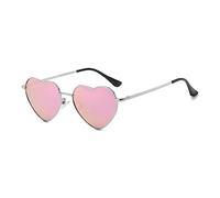 RUNHUIS Polarisiert Herzform Sonnenbrille Damen Herren Hippie Brille Vintage Liebe Sonnenbrille für Festival Party Gold Metallrahmen mit UV400 Silber/Rosa gespiegelt