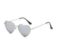 RUNHUIS Polarisiert Herzform Sonnenbrille Damen Herren Hippie Brille Vintage Liebe Sonnenbrille für Festival Party Gold Metallrahmen mit UV400 (Silber/Silber Gespiegelt)