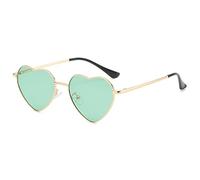 RUNHUIS Polarisiert Herzform Sonnenbrille Damen Herren Hippie Brille Vintage Liebe Sonnenbrille für Festival Party Gold Metallrahmen mit UV400 (Gold/Grün)
