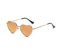 RUNHUIS Polarisiert Herzform Sonnenbrille Damen Herren Hippie Brille Vintage Liebe Sonnenbrille für Festival Party Gold Metallrahmen mit UV400 Gold/Rot gespiegelt