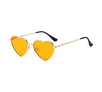 RUNHUIS Polarisiert Herzform Sonnenbrille Damen Herren Hippie Brille Vintage Liebe Sonnenbrille für Festival Party Gold Metallrahmen mit UV400 Gold/Orange