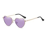 RUNHUIS Polarisiert Herzform Sonnenbrille Damen Herren Hippie Brille Vintage Liebe Sonnenbrille für Festival Party Gold Metallrahmen mit UV400 (Gold/lila)