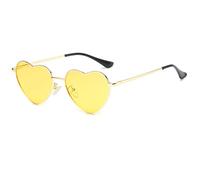 RUNHUIS Polarisiert Herzform Sonnenbrille Damen Herren Hippie Brille Vintage Liebe Sonnenbrille für Festival Party Gold Metallrahmen mit UV400 (Gold/Gelb)